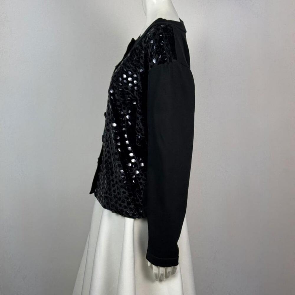 Rectangle Blanc Paris Vintage Black Cardigan Velvet Sequin Sweater Medium - Picture 3 of 12
